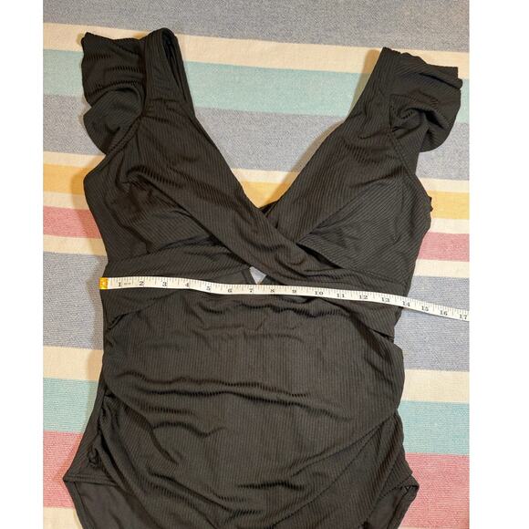 NWT B2Prity Black Ribbed Ruffle One-Piece Swimsuit – Size XL - Picture 4 of 8